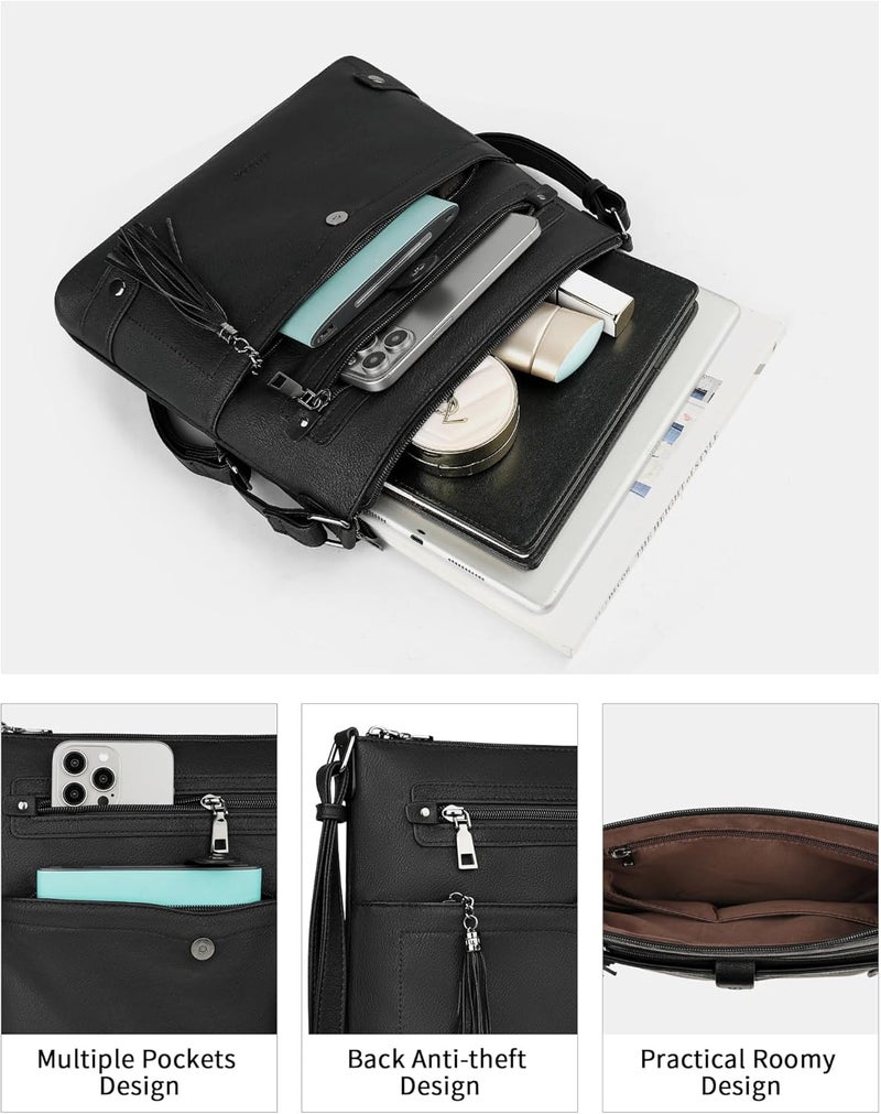 FADEON Large Crossbody Purses for Women Crossbody Bag, Designer Leather Cross Body Purses Multi Pocket Shoulder Bag - Image 2
